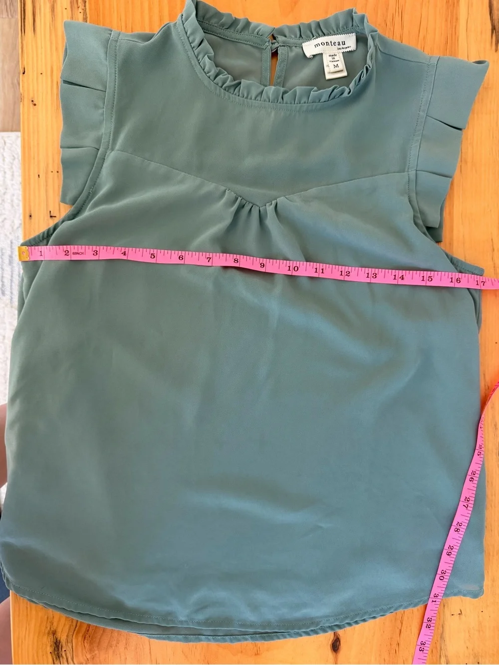 Monteau Sage Green Ruffle Sleeve Blouse - Picture 4 of 5